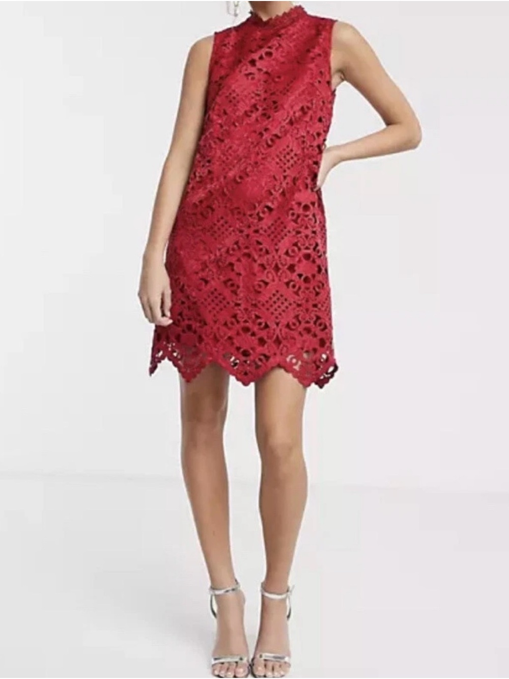Chi Chi London Red Sleeveless Crochet Mini Dress